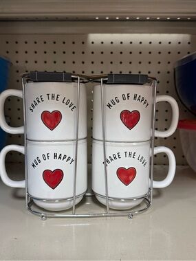 Sheffield Home White Mugs with Red Heart - Set of 4